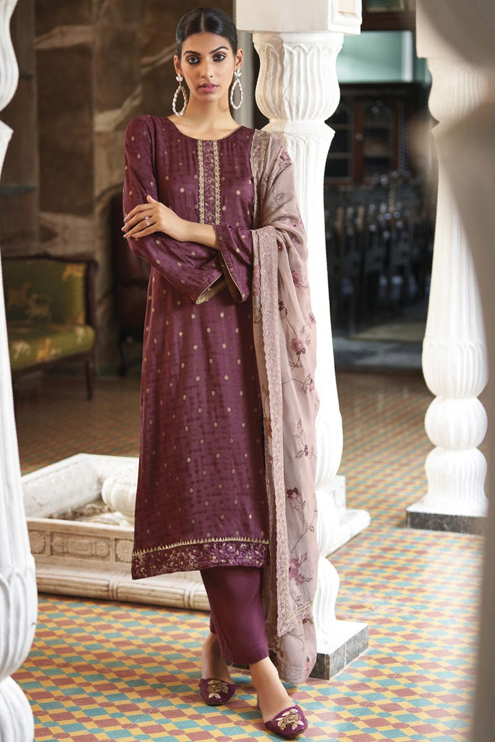 Beauteous Festival Wear Burgundy Color Salwar Suit In Fancy Fabric
