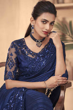 Load image into Gallery viewer, Art Silk Fabric Blue Color Saree With Excellent Border Work