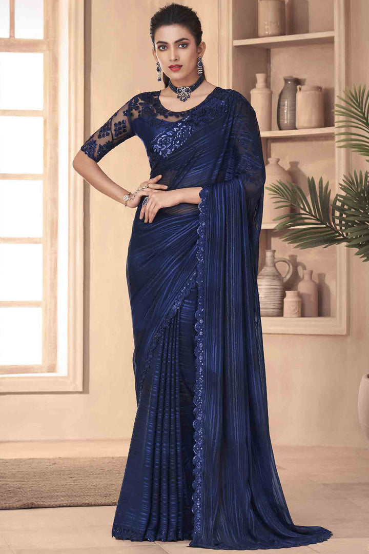 Art Silk Fabric Blue Color Saree With Excellent Border Work