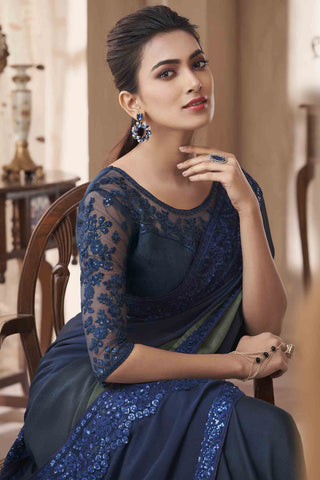 Graceful Border Work Art Silk Fabric Blue Color Saree