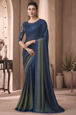 Load image into Gallery viewer, Graceful Border Work Art Silk Fabric Blue Color Saree