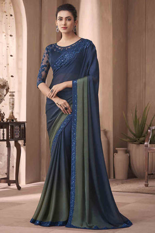 Graceful Border Work Art Silk Fabric Blue Color Saree