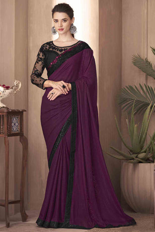 Eugeniya Belousova Purple Color Awesome Border Work Art Silk Fabric Saree