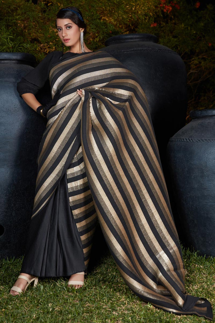 Art Silk Fabric Black Color Saree For Wedding Function