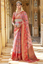Load image into Gallery viewer, Excellent Art Silk Fabric Pink Color Floral Printed Saree
