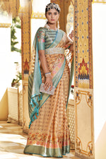 Load image into Gallery viewer, Cream Color Art Silk Fabric Beatific Floral Printed Work Saree
