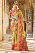 Load image into Gallery viewer, Beguiling Yellow Color Art Silk Fabric Floral Printed Saree
