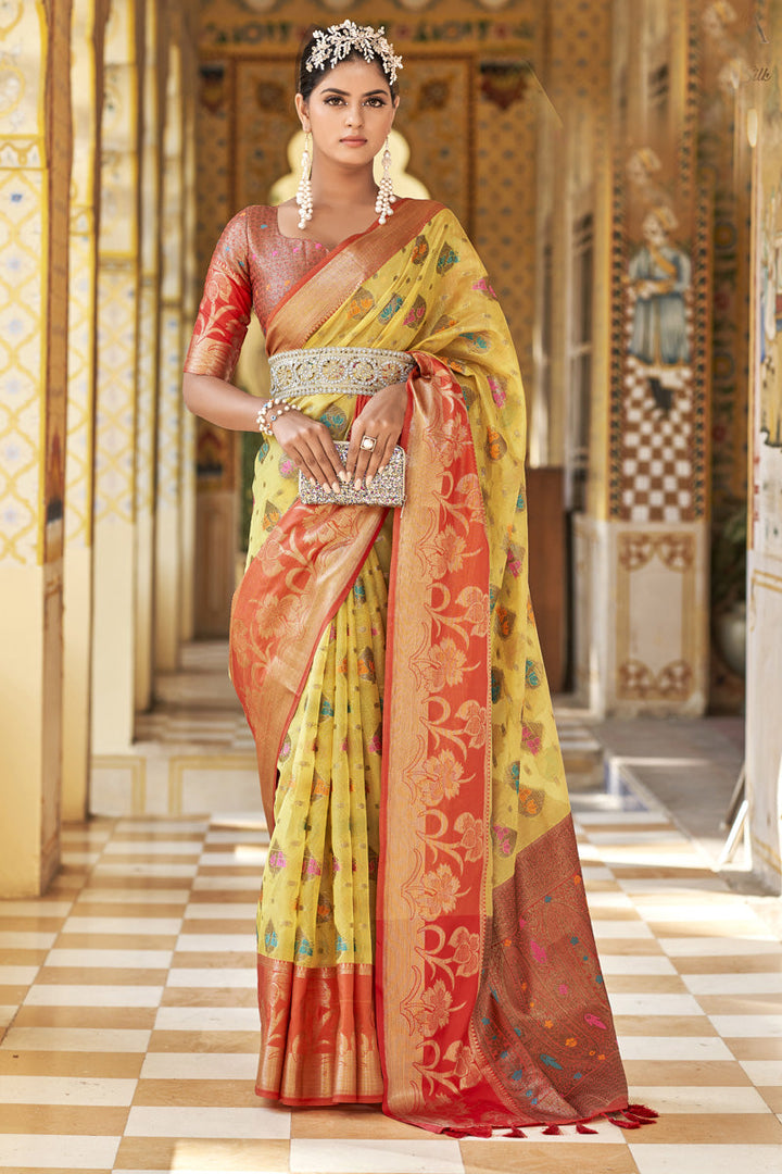 Beguiling Yellow Color Art Silk Fabric Floral Printed Saree