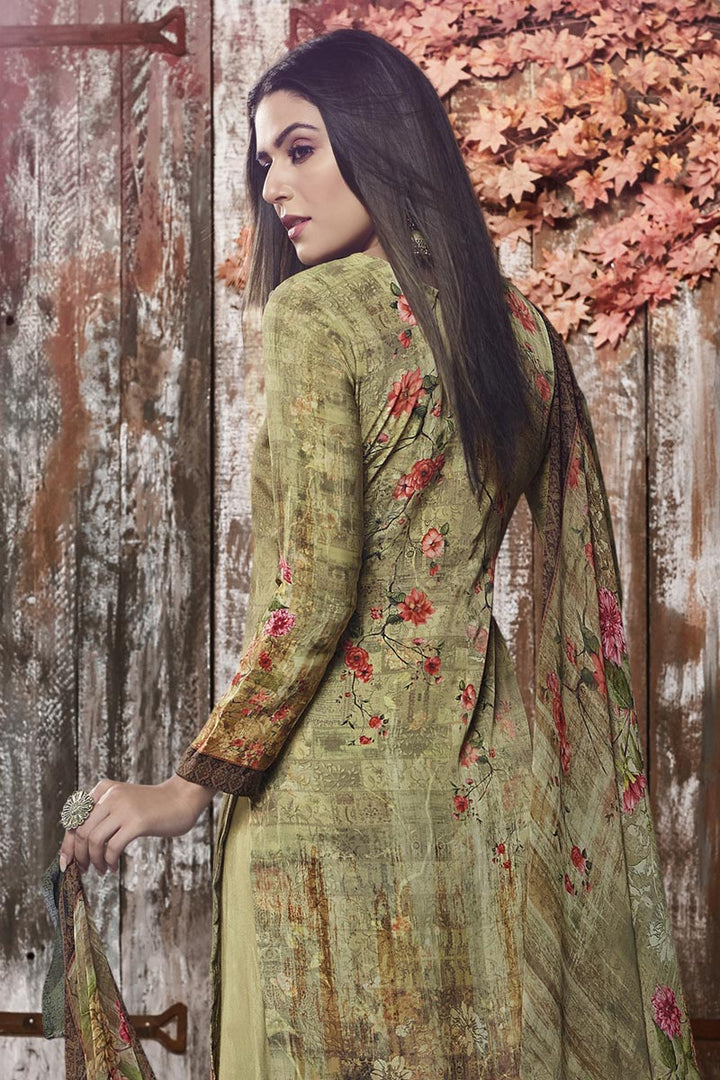 Fancy Crepe Fabric Casual Style Sea Green Printed Palazzo Suit