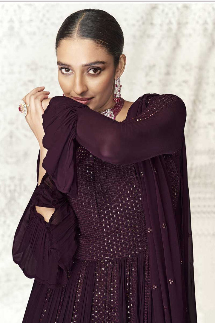 Radiant Purple Color Georgette Fabric Festive Wear Anarkali Suit