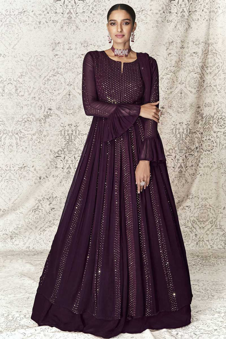 Radiant Purple Color Georgette Fabric Festive Wear Anarkali Suit