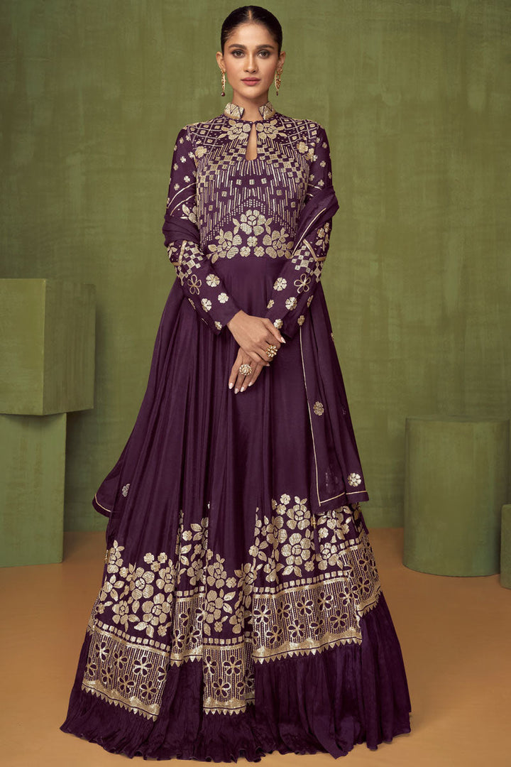Georgette Fabric Function Wear Purple Color Phenomenal Anarkali Suit