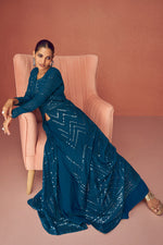 Load image into Gallery viewer, Vartika Singh Engaging Blue Color Party Style Georgette Anarkali Suit
