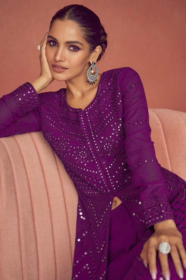 Vartika Singh Classic Purple Color Party Style Georgette Anarkali Suit