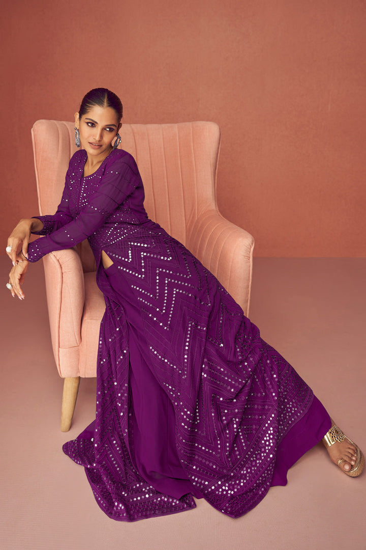 Vartika Singh Classic Purple Color Party Style Georgette Anarkali Suit
