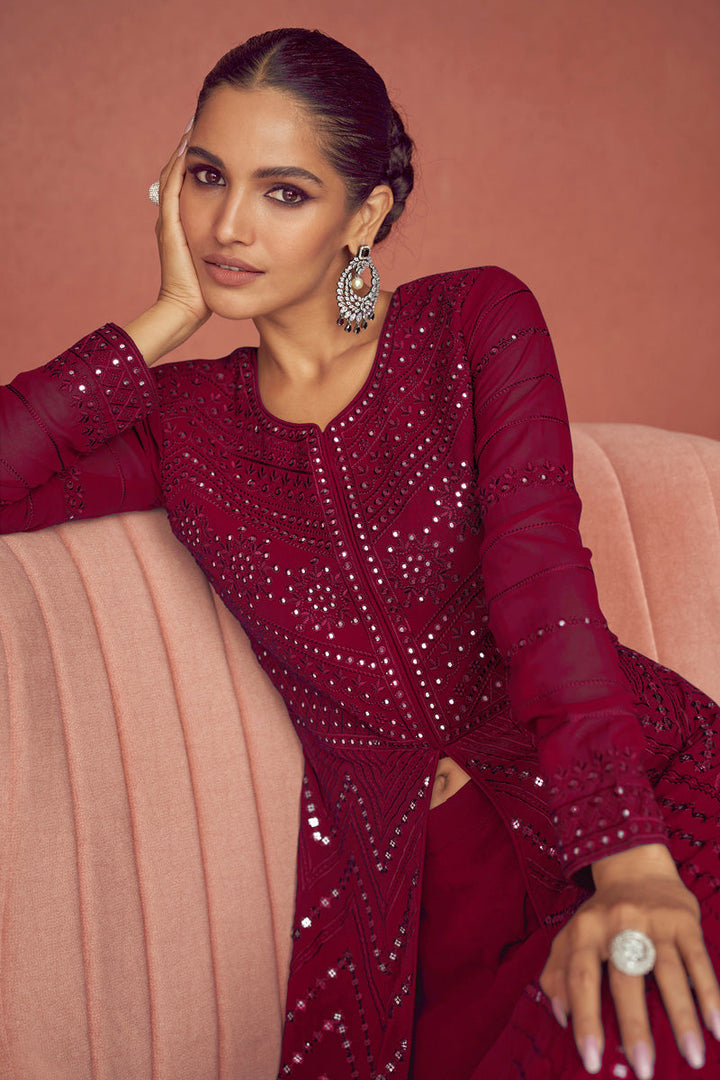 Vartika Singh Burgundy Color Party Style Winsome Georgette Anarkali Suit