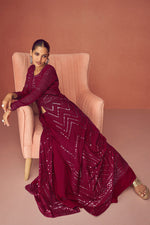 Load image into Gallery viewer, Vartika Singh Burgundy Color Party Style Winsome Georgette Anarkali Suit
