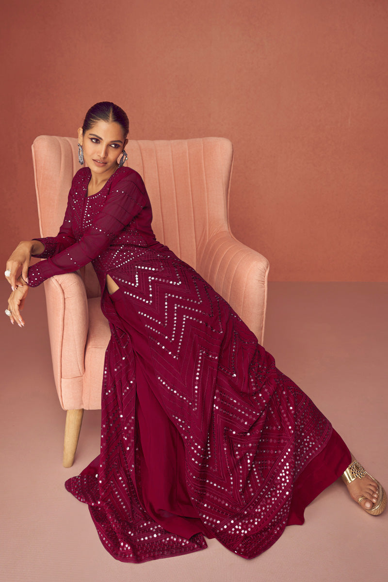 Vartika Singh Burgundy Color Party Style Winsome Georgette Anarkali Suit