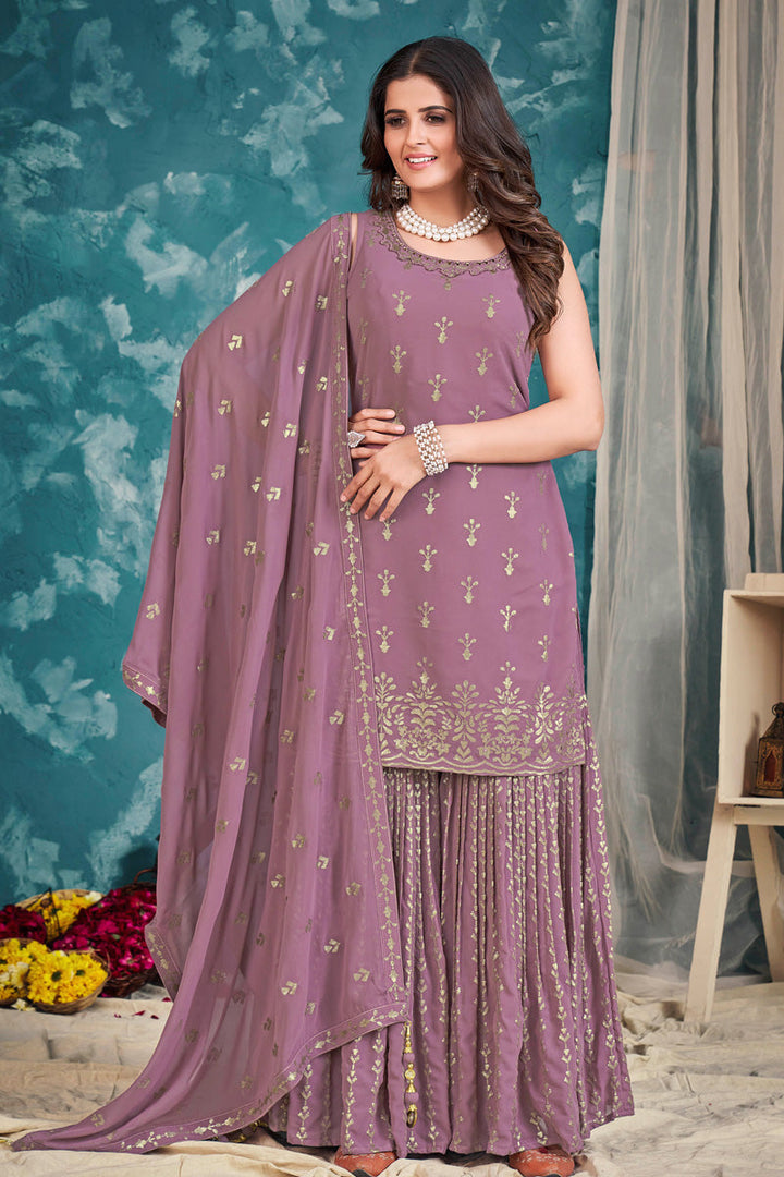 Komal Vora Classic Georgette Lavender Color Sharara Suit