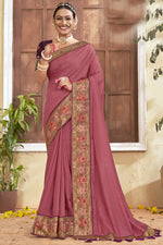 Load image into Gallery viewer, Art Silk Fabric Peach Color Soothing Border Work Saree
