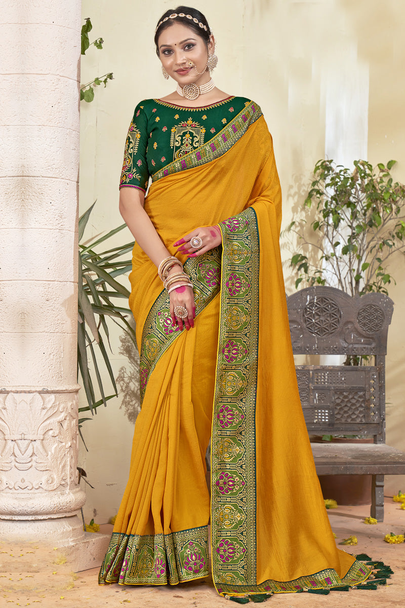 Mustard Color Art Silk Fabric Appealing Border Work Saree