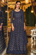 Load image into Gallery viewer, Sequins Work Navy Blue Color Luxurious Sharara Top Lehenga
