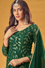 Load image into Gallery viewer, Innovative Embroidered Work On Dark Green Color Georgette Fabric Sangeet Wear Palazzo Suit
