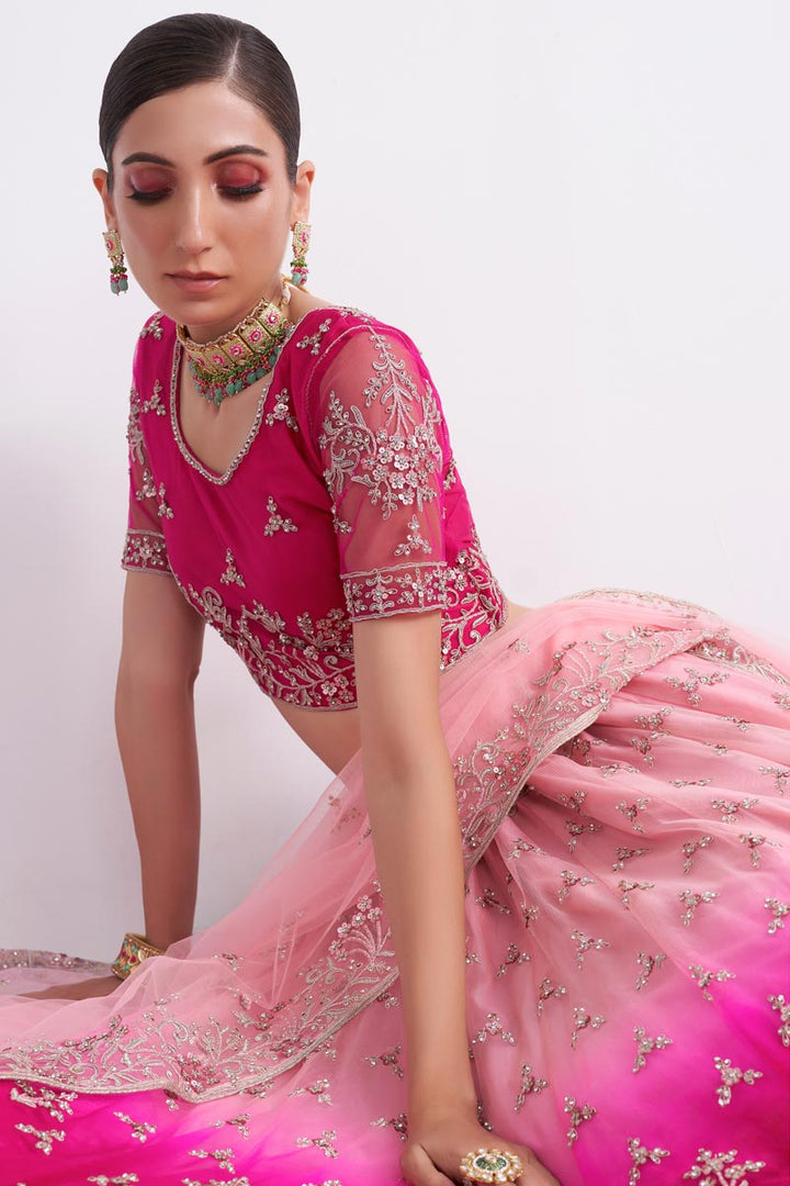 Kanika Dev Embellished Net Fabric Pink Shaded Lehenga