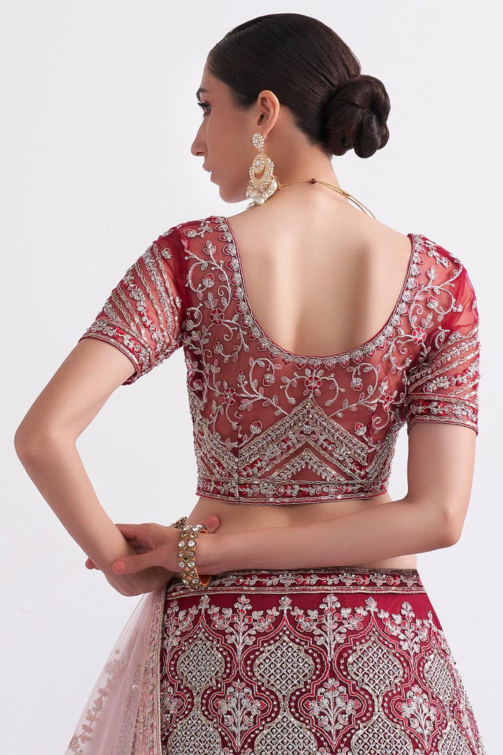 Kanika Dev Charismatic Net Fabric Red Shaded Lehenga