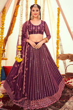 Load image into Gallery viewer, Net Fabric Purple Color Embroidered Engrossing Lehenga
