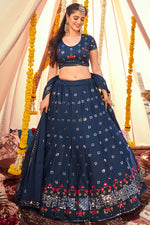 Load image into Gallery viewer, Embroidered Work Navy Blue Color Chinon Fabric Dreamy Lehenga
