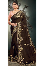 Load image into Gallery viewer, Satin Fabric Fancy Party Wear Brown Color Embroidery Work Saree
