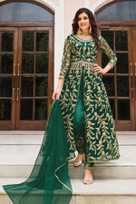 Load image into Gallery viewer, Glamorous Net Fabric Green Color Party Wear Anarkali Suit
