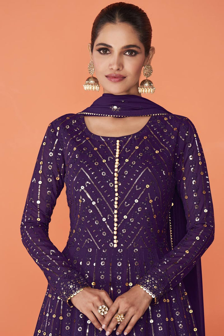 Georgette Fabric Purple Color Precious Vartika Sing Anarkali Suit