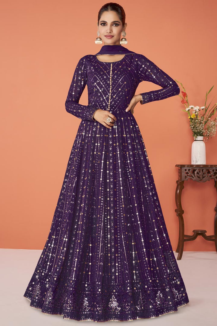 Georgette Fabric Purple Color Precious Vartika Sing Anarkali Suit