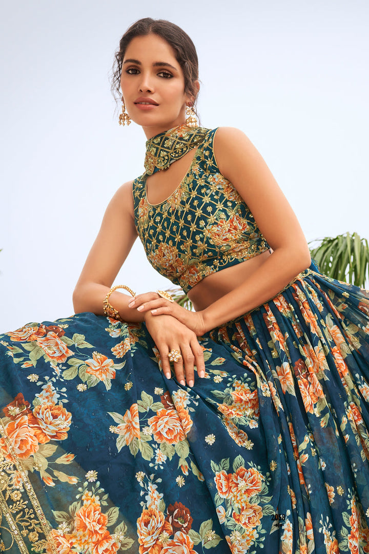 Vartika Singh Fabulous Georgette Fabric Teal Color Lehenga