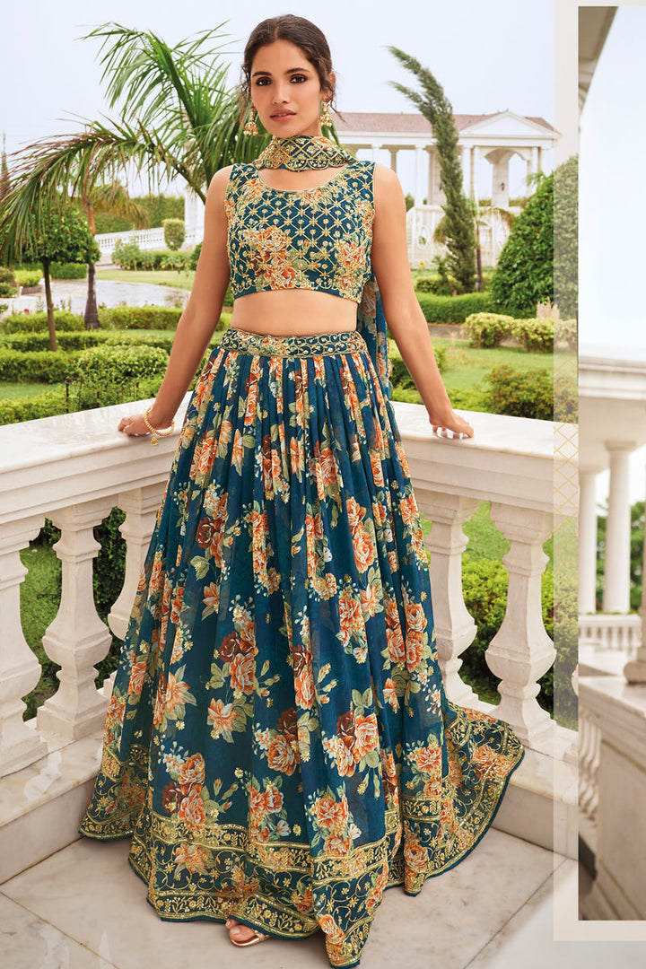 Vartika Singh Fabulous Georgette Fabric Teal Color Lehenga