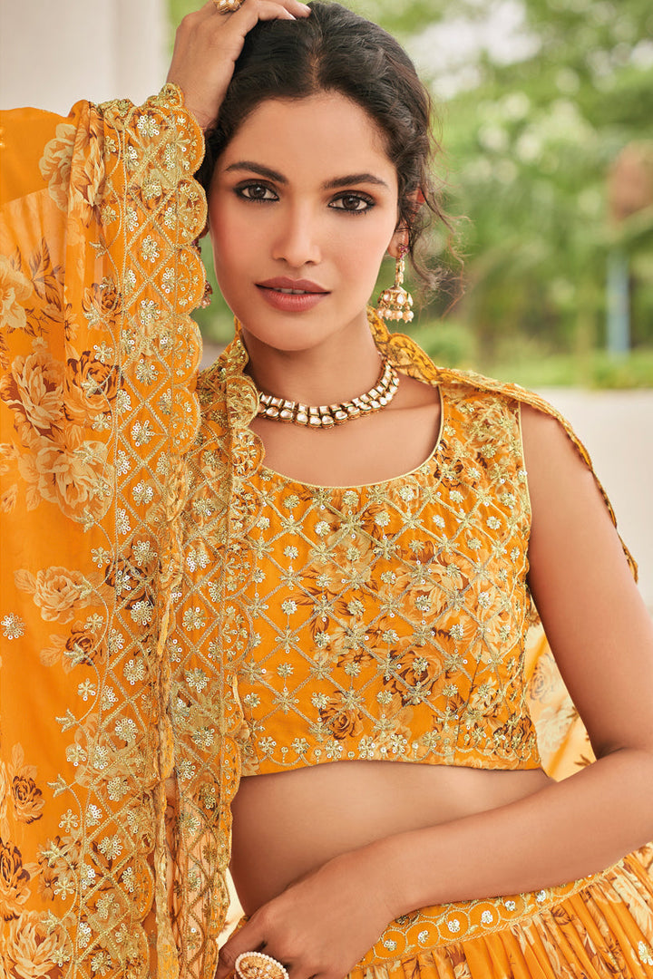 Vartika Singh Georgette Fabric Captivating Yellow Color Lehenga
