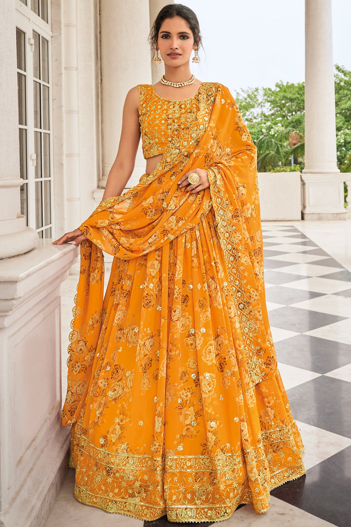Vartika Singh Georgette Fabric Captivating Yellow Color Lehenga