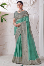 Load image into Gallery viewer, Sea Green Color Function Wear Viscose Fabric Embroidered Border Work Designer Saree
