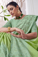 Load image into Gallery viewer, Viscose Fabric Festive Wear Sea Green Color Embroidered Border Work Designer Saree
