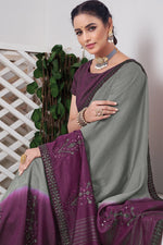 Load image into Gallery viewer, Viscose Fabric Function Wear Grey Embroidered Border Work Designer Saree
