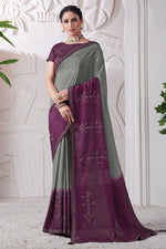 Load image into Gallery viewer, Viscose Fabric Function Wear Grey Embroidered Border Work Designer Saree
