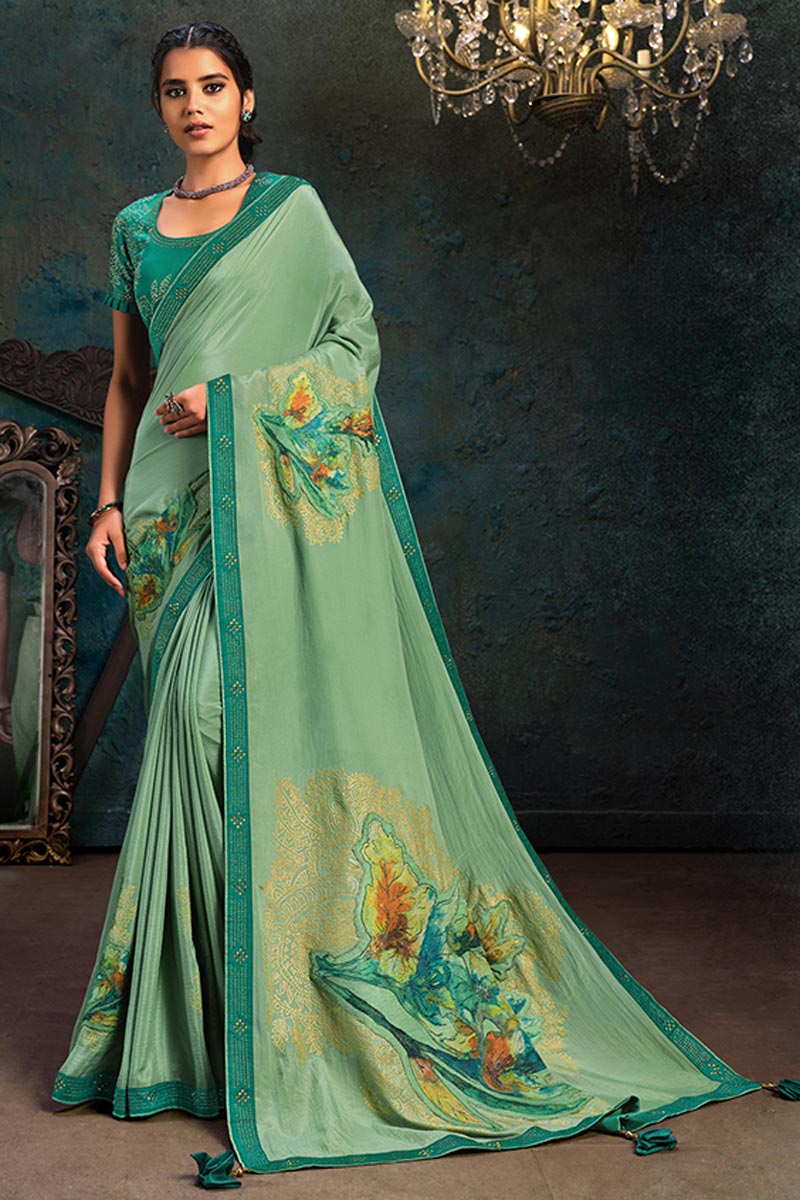 Sea Green Color Georgette Silk Fabric Occasion Wear Saree