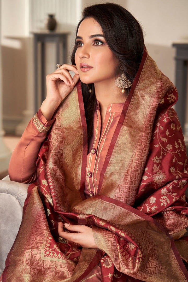 Satin Silk Fabric Rust Color Engaging Jasmin Bhasins Palazzo Suit
