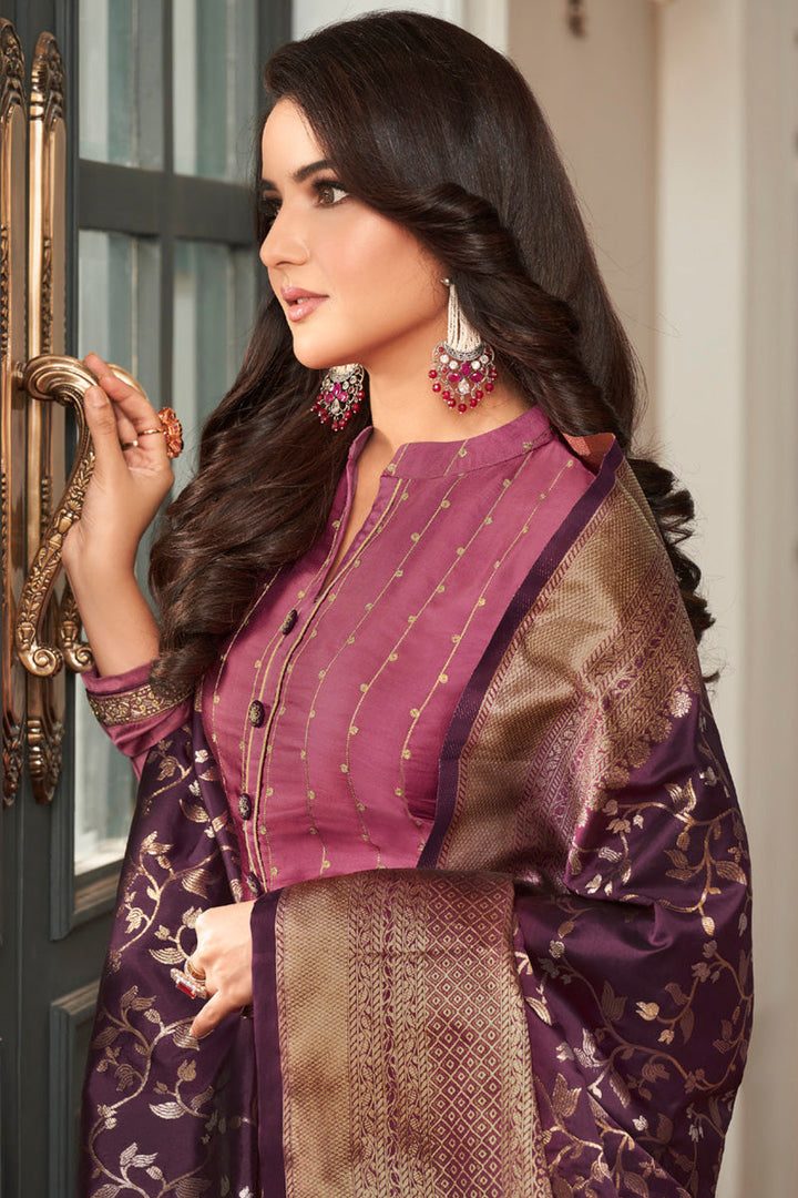 Aristocratic Pink Color Jasmin Bhasins Palazzo Suit In Satin Silk Fabric