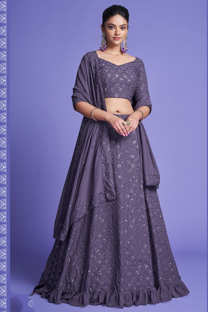 Purple Color Exquisite Sequins Work Georgette Lehenga