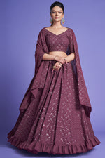 Load image into Gallery viewer, Attractive Wine Color Georgette Lehenga With Sequins Work

