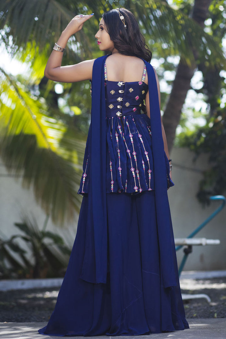 Blue Color Glorious Readymade Palazzo Suit In Georgette Fabric