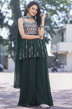 Load image into Gallery viewer, Georgette Fabric Luminous Readymade Palazzo Suit In Green Color
